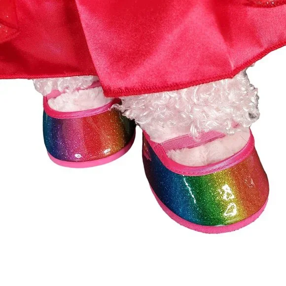 BABW Build a Bear Workshop Pink Poodle Plush Dog Glitter Rainbow Shoes Red Dress - Picture 10 of 11